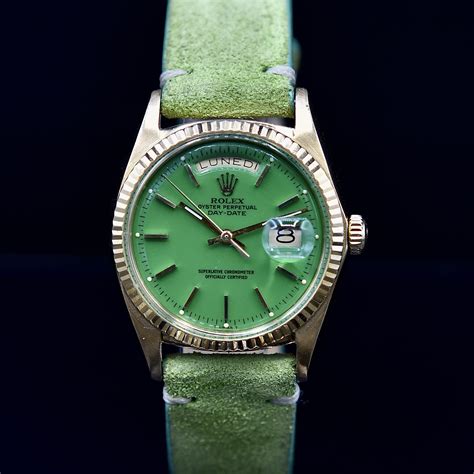 green leather rolex|rolex green color.